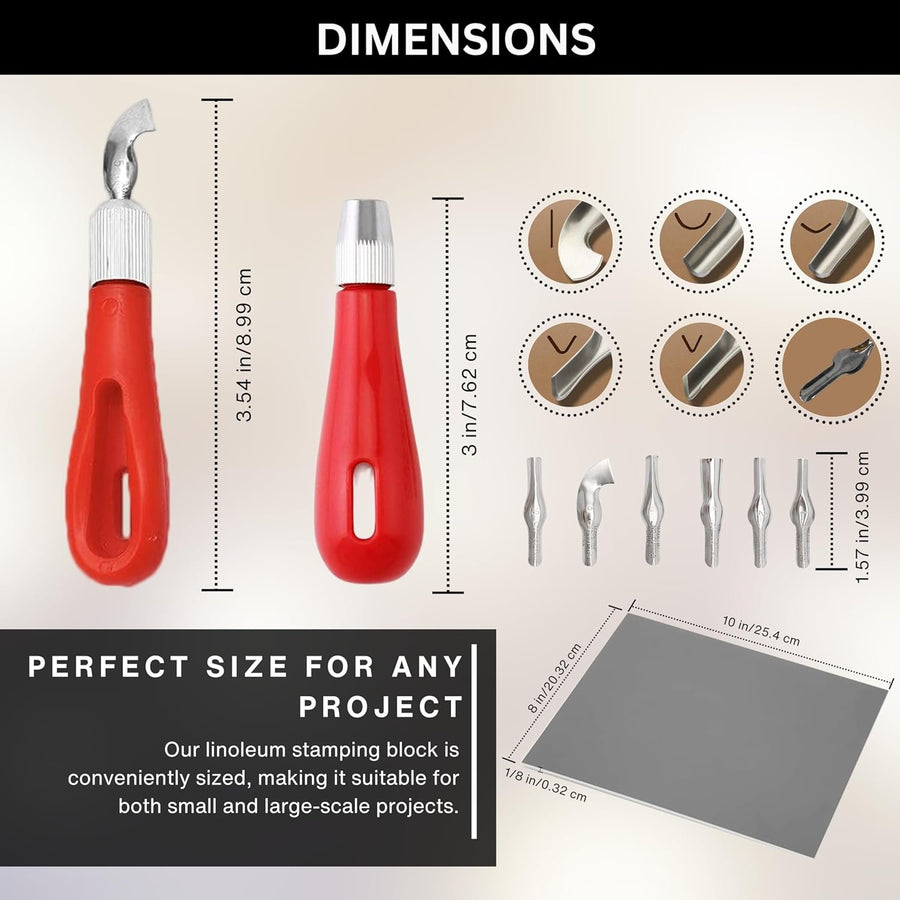 Linoleum Blocks for Printmaking (6pack) and Stamp Carving Tool - Printmaking Supplies for Rubber Stamp Carving Block Printing - Linoleum Carving Tools and lino Rubber Block Stamp Carving kit