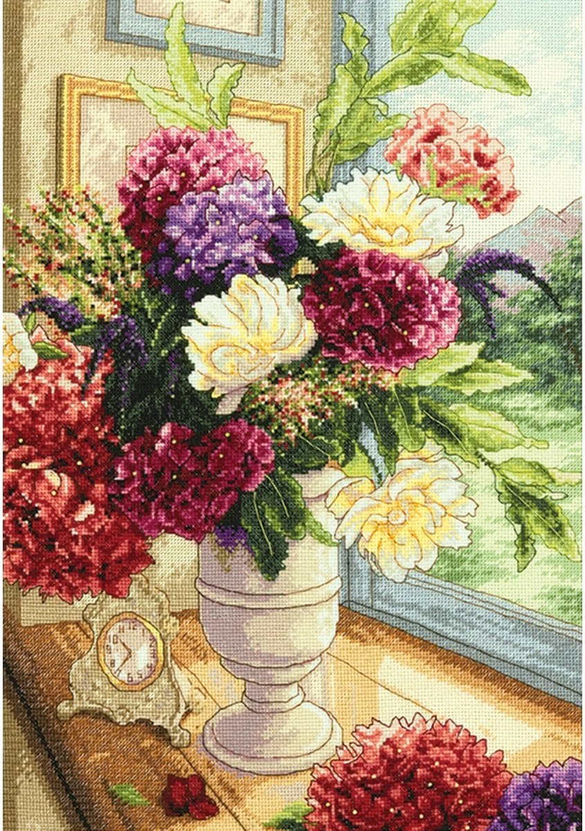 Dimensions Gold Collection Counted Cross Stitch Kit, Summer Bouquet, 18 Count Ivory Aida, 10'' x 14''
