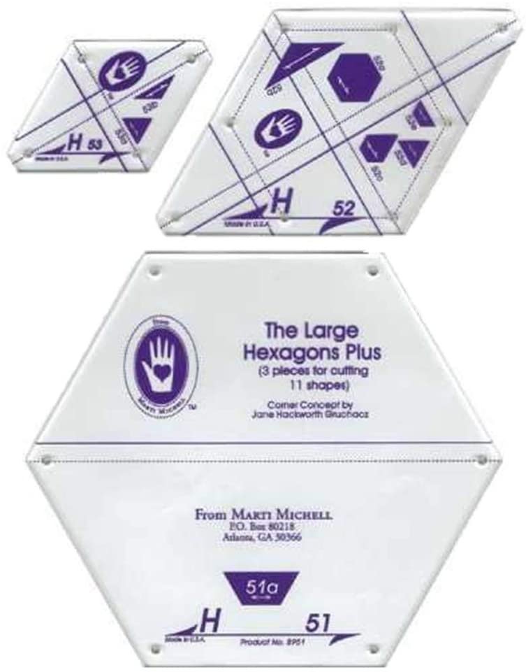 Marti Michell Hexagon Quilting Template Sets - 2 Items: Template Set H, Large Hexagons Plus and Template Set G, Small Hexagons Plus - Part of The Marti Michell Perfect Patchwork System for Quilting
