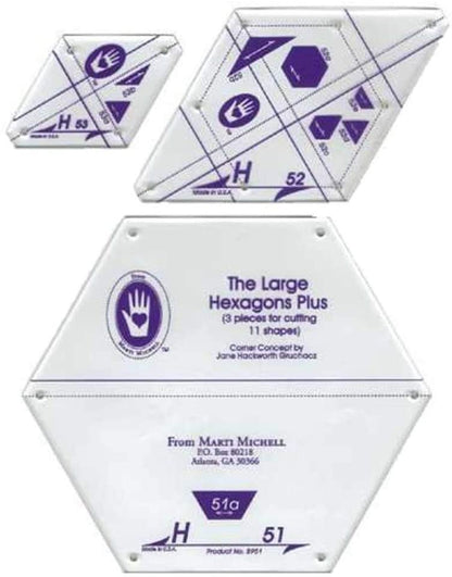Marti Michell Hexagon Quilting Template Sets - 2 Items: Template Set H, Large Hexagons Plus and Template Set G, Small Hexagons Plus - Part of The Marti Michell Perfect Patchwork System for Quilting