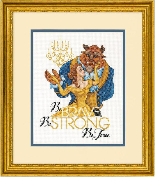 Dimensions 70-35358 Disney Be Brave Counted Cross Stitch Kit, Beauty and the Beast Cross Stitch, 8" x 10",Ivory