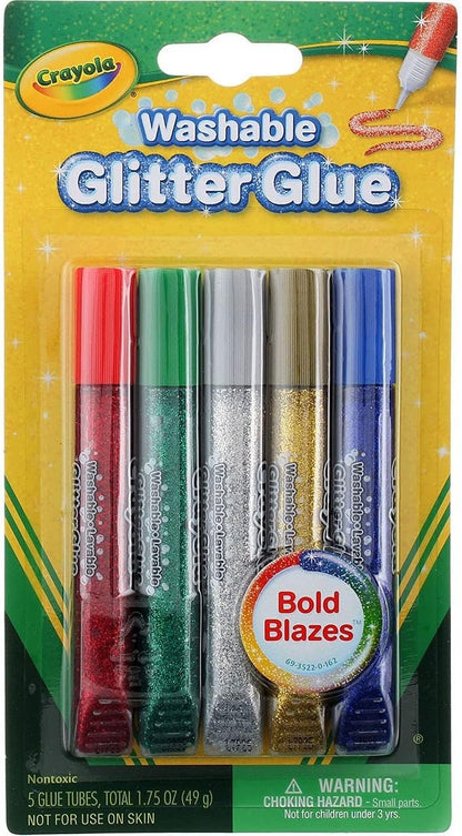 Crayola Washable Glitter Glue, Bold Blazes, Colors may vary, 5 Count, 1.75 oz