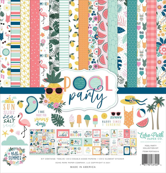 Echo Park Paper Company Pool Party Collection Kit Paper, 12-x-12-Inch