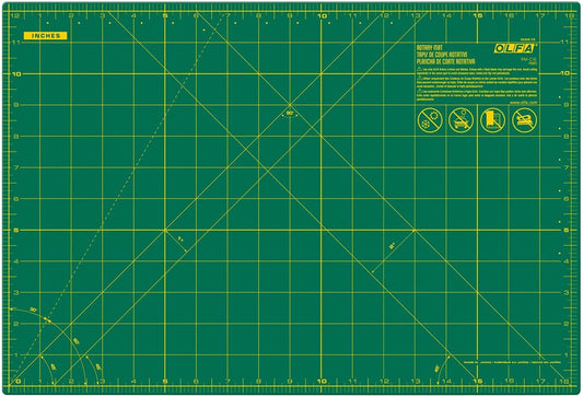 OLFA 12" x 18" Self Healing Rotary Cutting Mat (RM-CG) - Double Sided 12x18 Inch Cutting Mat with Grid for Quilting, Sewing, Fabric, & Crafts, Designed for Use with Rotary Cutters (Green)