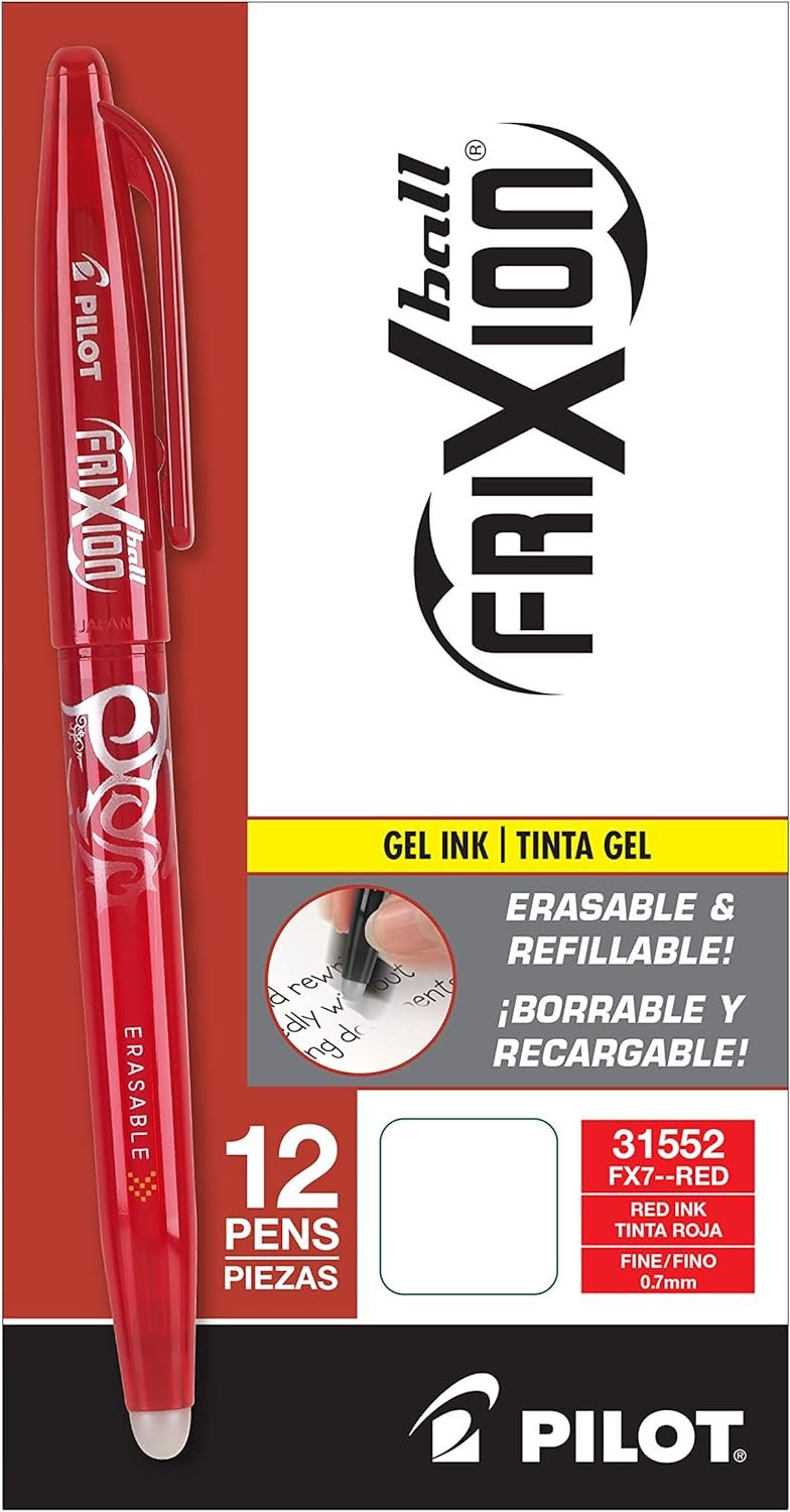 Pilot, FriXion Ball Erasable & Refillable Gel Ink Pens, Fine Point 0.7 mm, Pack of 12, Black