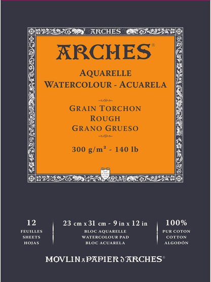 Arches Watercolor Paper 140 lb. Rough 12 Sheet Pad 9x12"