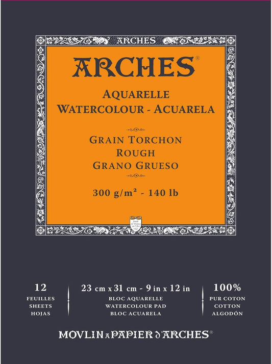 Arches Watercolor Paper 140 lb. Rough 12 Sheet Pad 9x12"