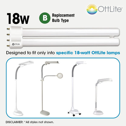 OttLite 18W Replacement Tube Light Bulb - Compact Fluorescent Light Bulbs Replacement - Bright Natural Daylight for Bedroom & Living Room - Low Heat & Glare Type B Light Bulb for Reduced Eyestrain
