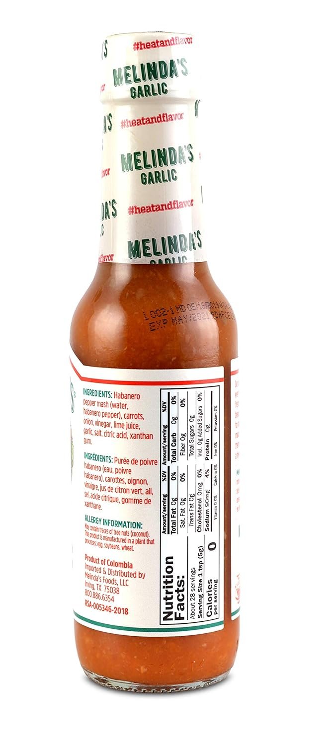 Melinda’s Garlic Habanero Hot Sauce - Gourmet Garlic Hot Sauce - Spicy Garlic Sauce Made with Habanero Peppers, Garlic, Carrots, & Onion - Keto, Kosher, Vegan, Gluten Free Hot Sauce - 5oz, 1 Pack