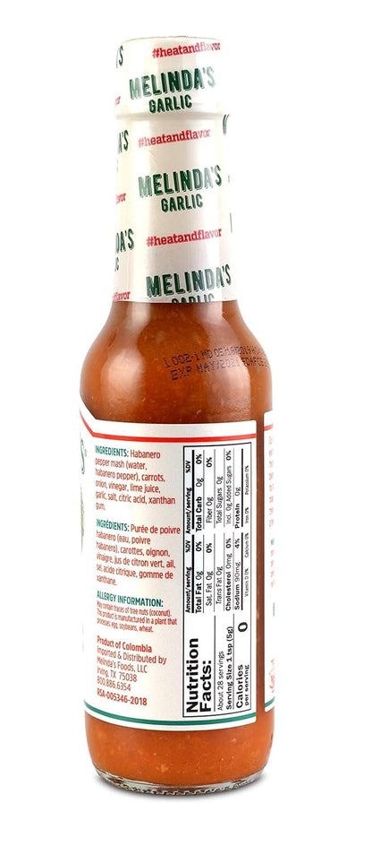 Melinda’s Garlic Habanero Hot Sauce - Gourmet Garlic Hot Sauce - Spicy Garlic Sauce Made with Habanero Peppers, Garlic, Carrots, & Onion - Keto, Kosher, Vegan, Gluten Free Hot Sauce - 5oz, 1 Pack