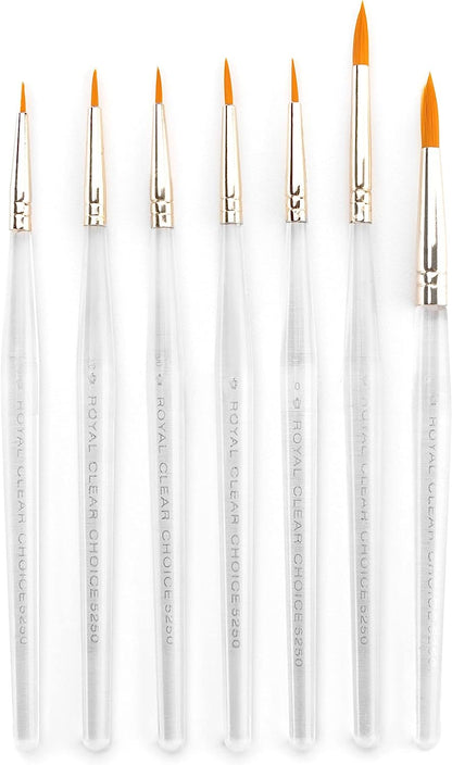Royal & Langnickel RSET-9158 Royal Zip N' Close Gold Taklon Clear Acrylic Handle Detail Brush Set, 10.5 x 3.9 x 0.5, Multicolor, 7-Piece