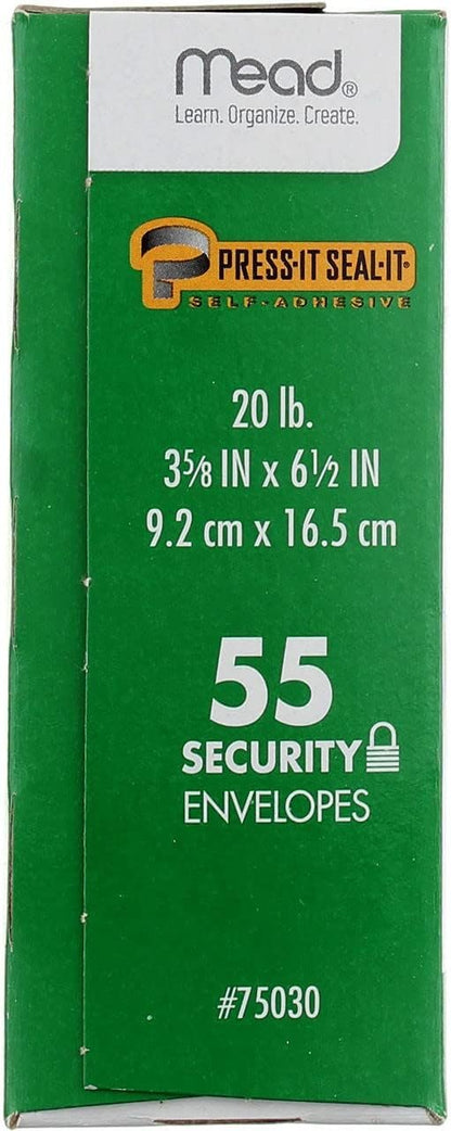 Mead Press-It Seal-It #6 3/4 Security Envelopes, 55 Count (75030)