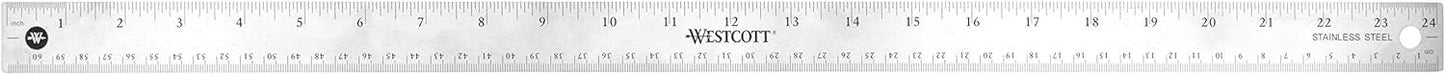 Westcott Stainless Steel Office Ruler With Non Slip Cork Base, 24"