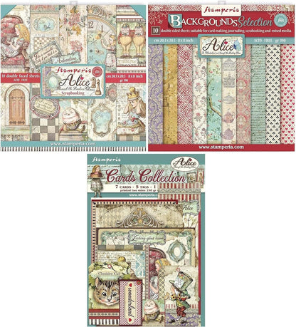 Stamperia International Alice Through The Looking Glass - 8 x 8 Decorative Paper Pad, Backgrounds & Cards - 3 Items