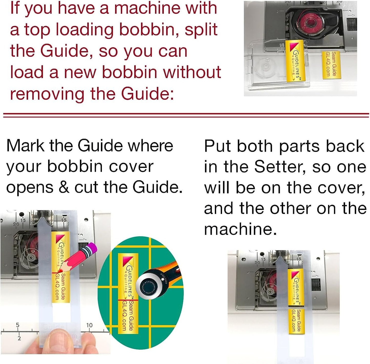 Guidelines4quilting - Super Easy Seam Guide Setter - 1 Seam Guide Setter (4¾" x 1¼" x 1/16”) & 6 Seam Guides - Take The Guesswork Out of Achieving Precise ¼” Seams.