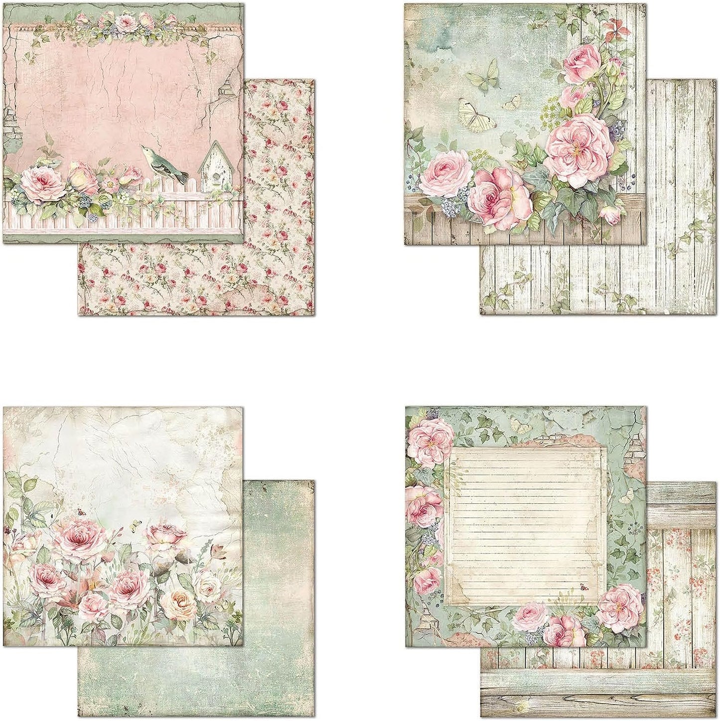 STAMPERIA INTERNATIONAL, KFT PAPER PAD 8X8 10PK HOUSE ROSE, 20.3 x 20.3 (8" x 8"), Multicoloured