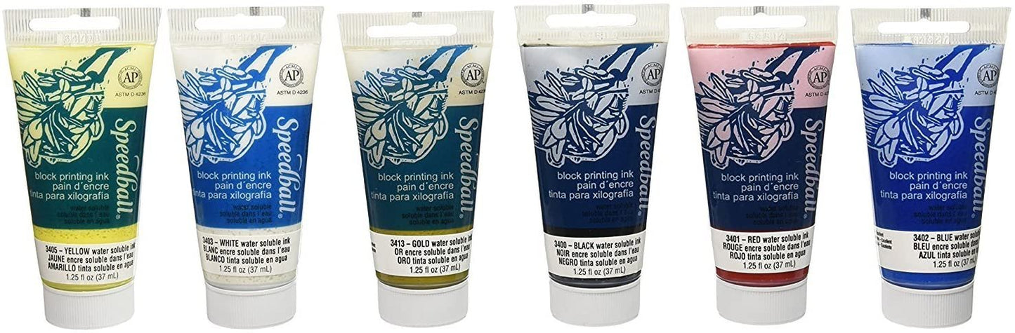 Speedball Water-Soluble Block Printing Ink Starter Set â€“ 6 Bold Colors With Satiny Finish - 1.25 FL OZ Tubes - 3470