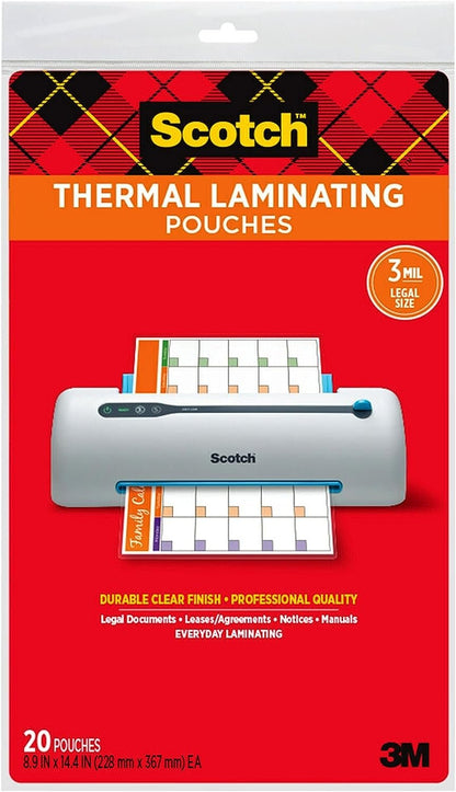 Scotch Brand Thermal Laminating Pouches, 8.9 x 14.4-Inches, Legal Size, 20-Pack (TP3855-20)