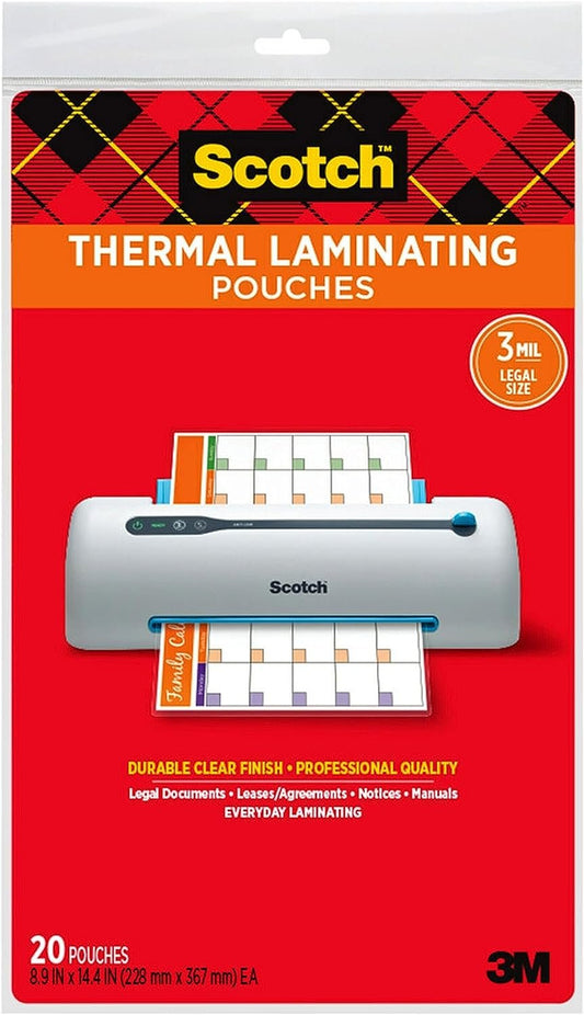 Scotch Brand Thermal Laminating Pouches, 8.9 x 14.4-Inches, Legal Size, 20-Pack (TP3855-20)