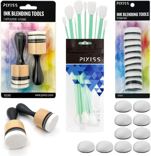 Alcohol Ink Tool Foam Blending Kit - 2 Pixiss Alcohol Ink Blending Tool Applicators - 10 Washable Domed Foam Blending Pads Foam Pads - 10 Alcohol Ink Blending Craft Swabs for Blending Alcohol Ink