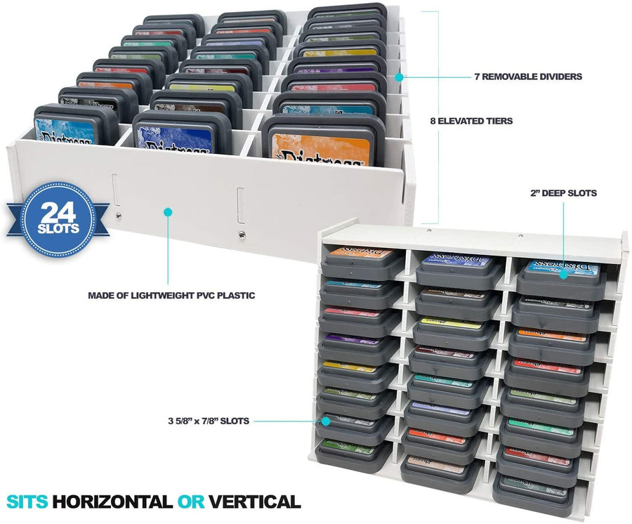 Ink Pad Storage Holder and Stamp Pad Storage for Distress Oxide Ink and Others Sits Horizontal or Vertical - Stores 24 Ink Pads Craft Storage Organizer