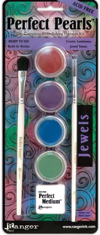 Ranger Perfect Pearls Kit 1 Metallics, Kit 2 Jewels and 3 Aged Patina, Bundle of Items (PPP-KIT 15963, 16007, 21803)