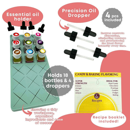 Lorann Oils Flavoring Variety Pack (1/8 oz. ea) with Recipe Book, Storage Stand, 4x Eye Dropper Tool - 12 Flavors Including Green Apple, Strawberry, and Cinnamon Oil for Candy Making and Baking