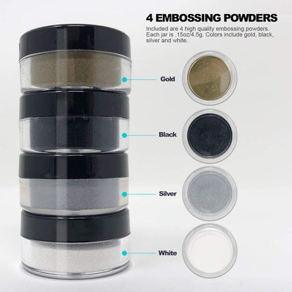 Embossing Kit with Heat Tool Bundle, Embossing Powder, Emboss-it Pens, Embossing Ink Pad, Embossing Magic Pad, 3X Acrylic Stamp Blocks, Craft Scoops