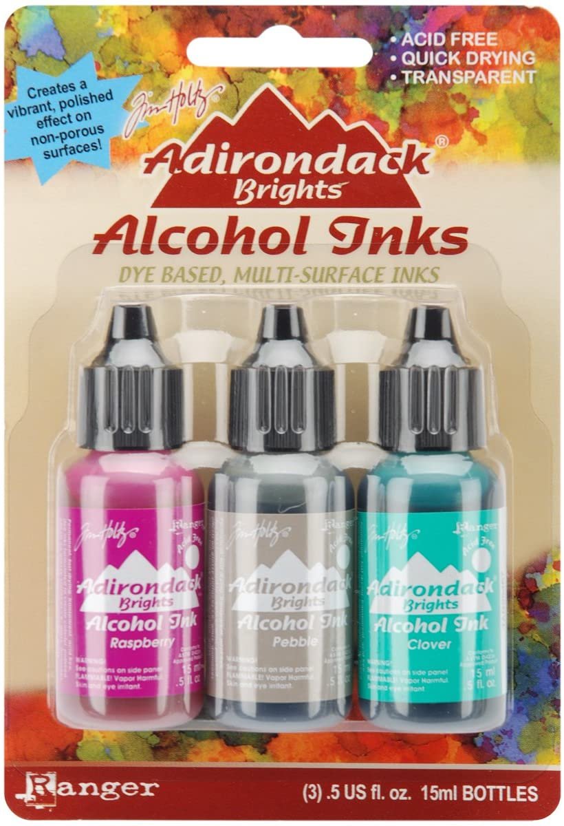 Tim Holtz Adirondack Brights Alcohol Ink 0.5 ounces | 3/pkg - Valley Trail - Raspberry / Pebble / Clover
