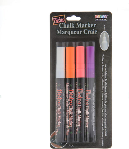 Uchida, 482-4H, 4 Piece, Bistro Fine Line Chalk Marker Set, Fluorescent Colors