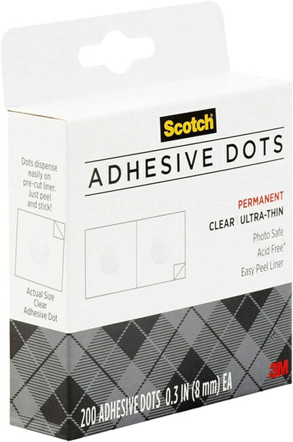 Scotch Adhesive Ultra Thin Dots, Clear, 200 Count, Great for Card Making and Scrapbooking (010-200UT-CFT)