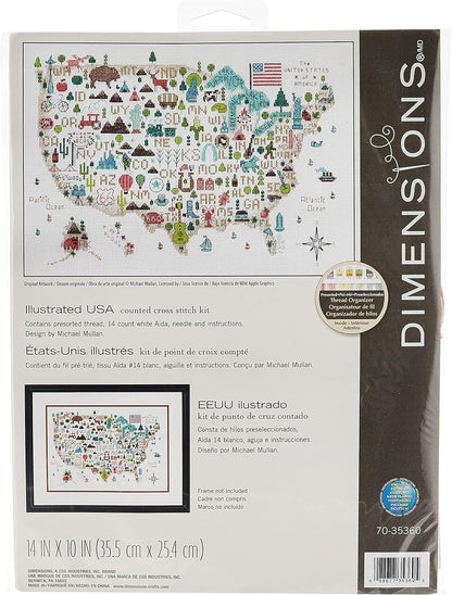 Darice Dimensions 'Illustrated USA' Patriotic 50 States Counted Cross Stitch Kit
