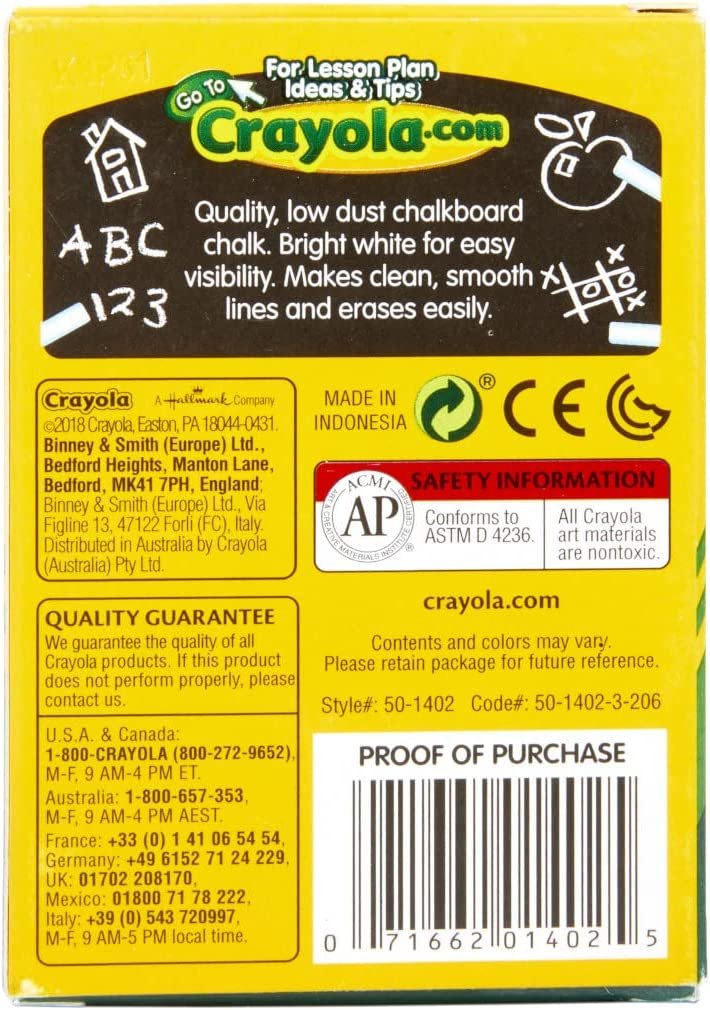 Crayola Chalkboard Chalk, White Chalk, School Supplies, 12 Sticks