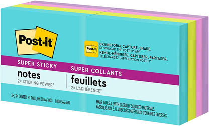 Post-it Super Sticky Notes,2x2 in, 8 Pads, 2x the Sticking Power, Supernova Neons Collection, Recyclable (622-8SSMIA)