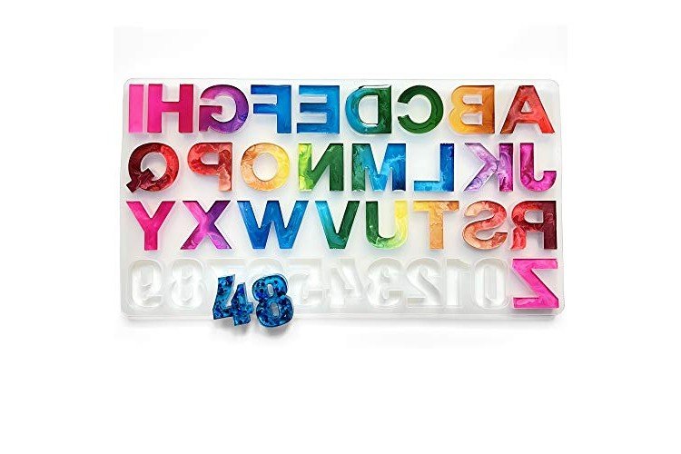 Pixiss Alphabet Letter Silicone Resin Molds Backward, Alphabet Silicone Molds for Resin, Letter Number Keychain Epoxy Molds for Making Keychains