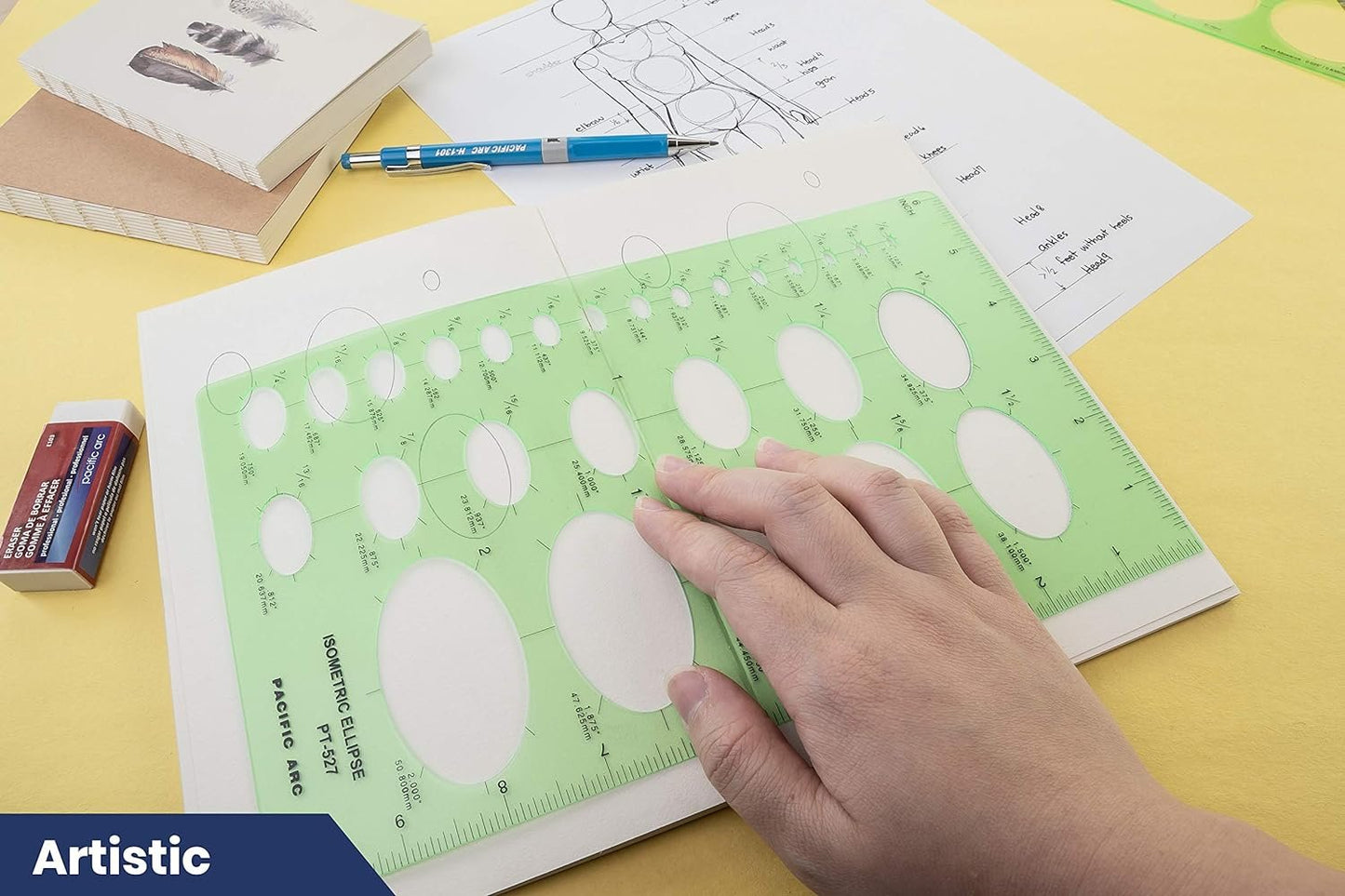 Pacific Arc Isometric Ellipse Guide Template, 27 Total Ellipse from 1/8 Inch to 2 Inch with Inch Graduations