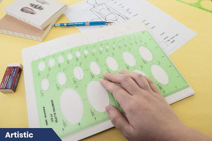 Pacific Arc Isometric Ellipse Guide Template, 27 Total Ellipse from 1/8 Inch to 2 Inch with Inch Graduations