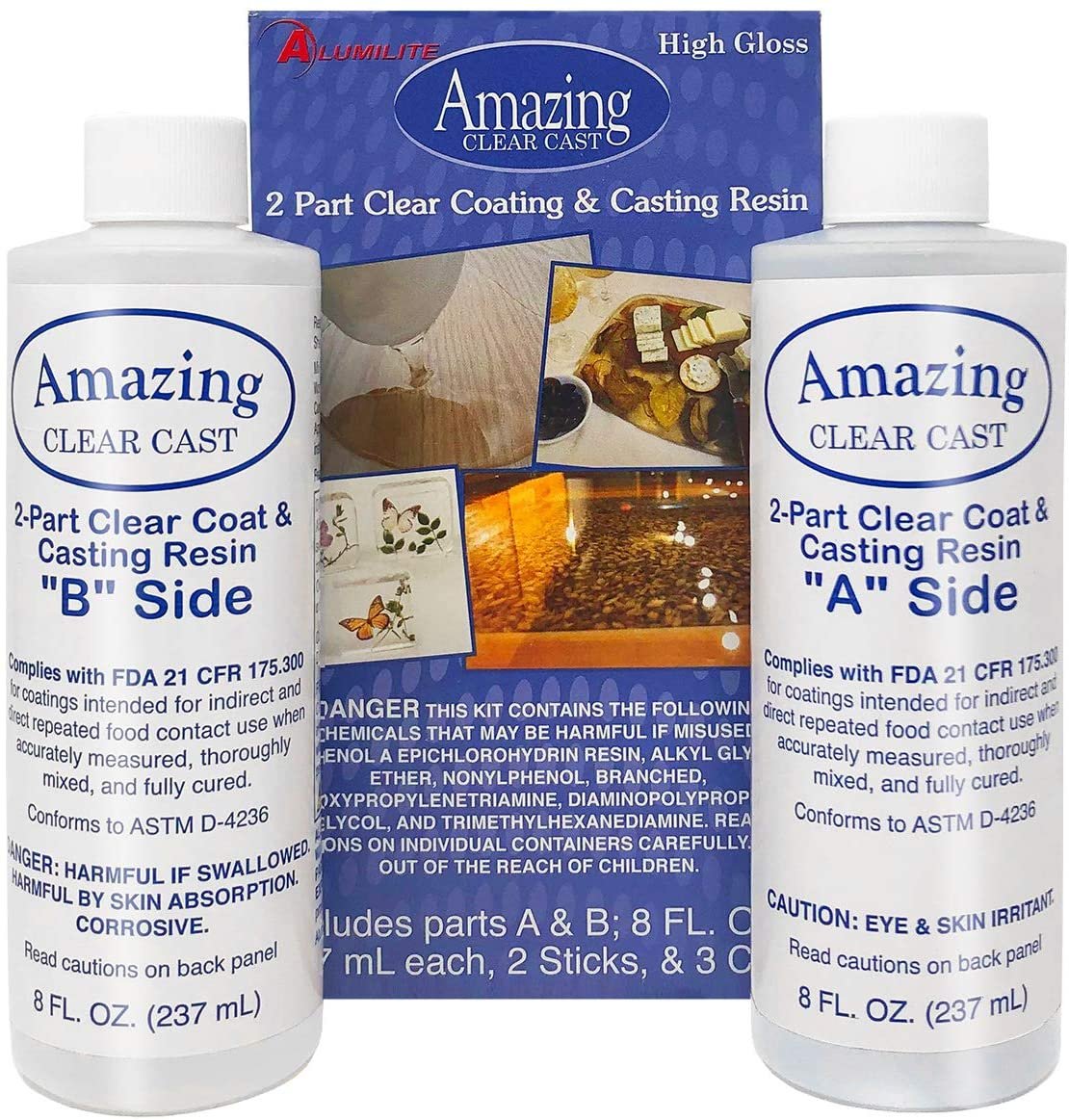 Amazing Clear Cast Resin Epoxy by Alumilite (16-Ounce), 20x Disposable Plastic Resin Mixing Cups, Pixiss Mixing Sticks Bundle