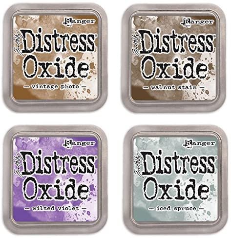 Ranger Tim Holtz Distress Oxide Ink Pads - Vintage Photo, Walnut Stain, Wilted Violet and Iced Spruce