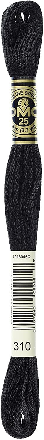 DMC 117-310 Mouline Stranded Cotton Six Strand Embroidery Floss Thread, Black, 8.7-Yard