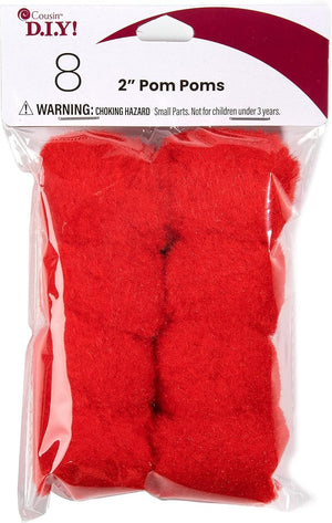 Cousin DIY Red 2 inch Poms, 8 Pack