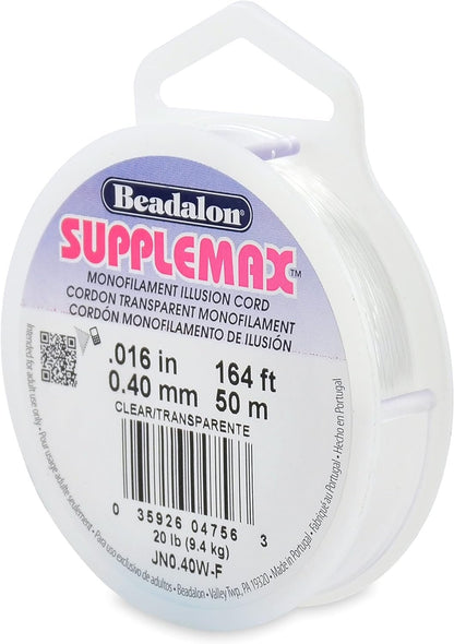 SuppleMax Illusion Beading Cord, 0.40 mm / .016 in, Clear Monofilament, 50 m / 164 ft