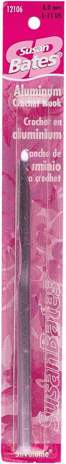 Susan Bates 5-1/2-Inch Silvalume Aluminum Crochet Hook, 8mm, Silver Pink