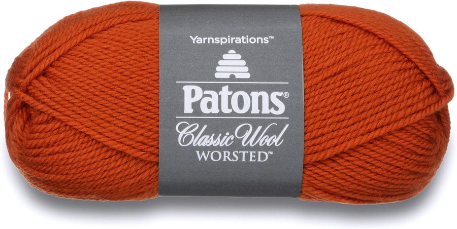 Patons Classic Wool Yarn, 3.5oz, Gauge 4 Medium, 100% Wool Pumpkin - For Crochet, Knitting & Crafting