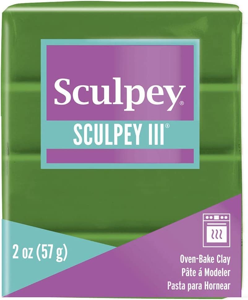 Sculpey III Polymer Oven-Bake Clay, Leaf Green, Non Toxic, 2 oz. bar, Great for modeling, sculpting, holiday, DIY, mixed media and school projects.Great for kids & beginners!
