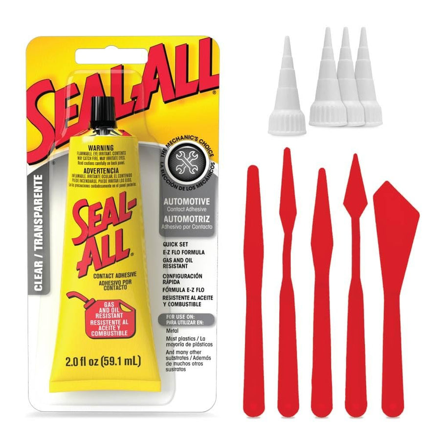 Seal All 380112 (2 fl oz) Contact Adhesive and Sealant with Snip Tip Applicator (x4) and Glue Spreader Tools (x5) - Cyanoacrylate Adhesive with Tools for Crafts, Repairs, DIY Projects, and More.