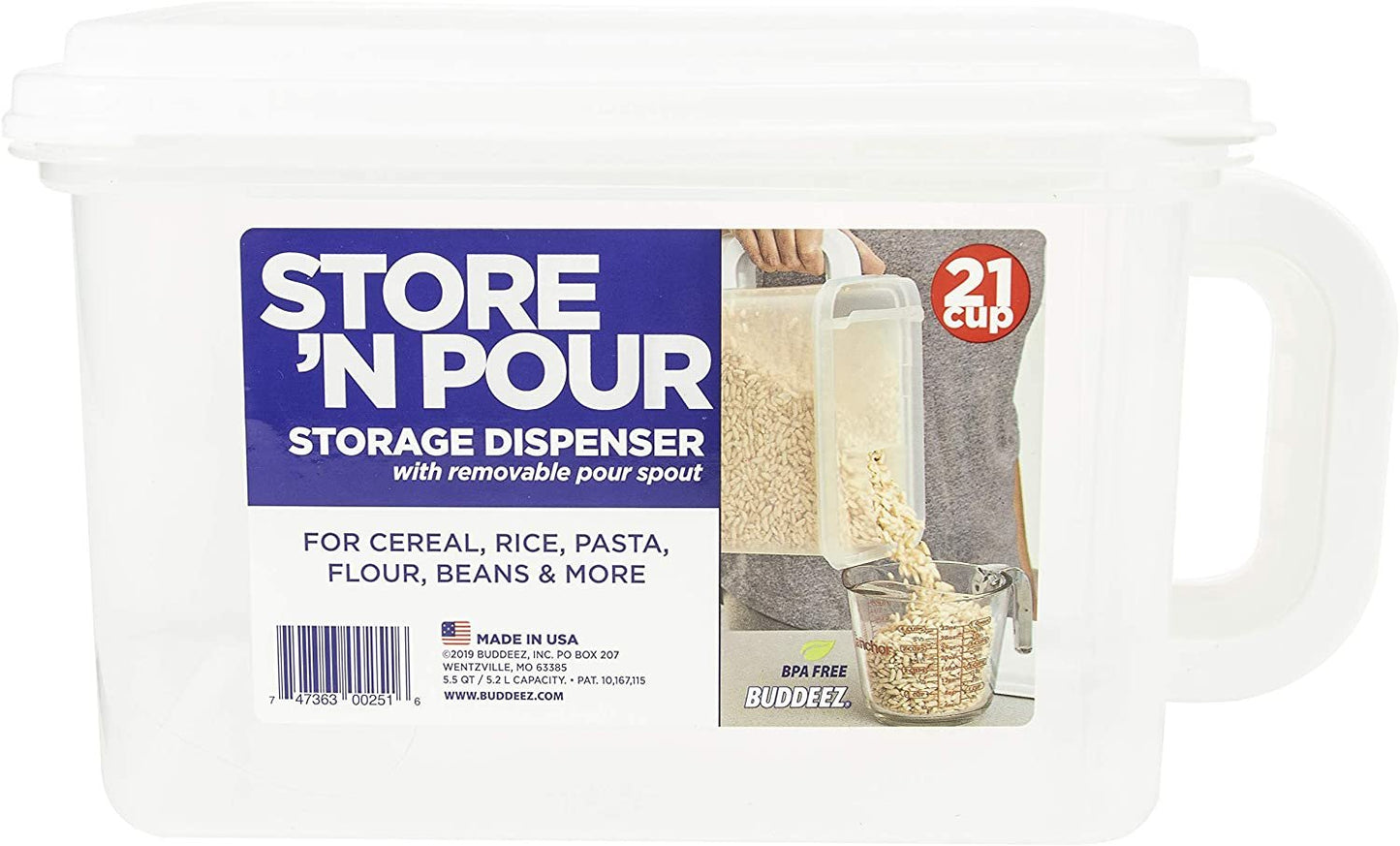 Buddeez Store 'n Pour Storage Dispenser 21 Cup-White/Clear
