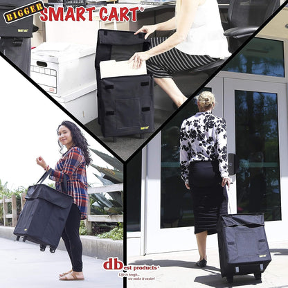 dbest products Bigger Smart Cart, Black Collapsible Rolling Utility Cart Basket Grocery Shopping Teacher Hobby Craft Art