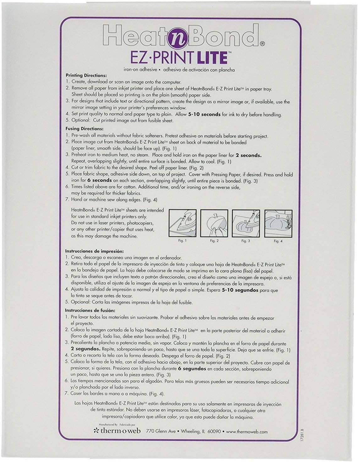 Thermo Web 3358 Heat and Bond EZ-Print Lite Iron-On Adhesive, 8-1/2 by 11-Inch, White, 10-Pack