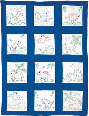 Jack Dempsey Needle Art Dinosaurs Baby Quilt, white